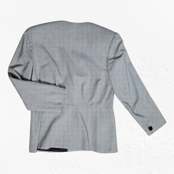 1980s Vintage Black Houndstooth E.H. Woods Power Suit Jacket Blazer Size 10 - Picture 7 of 7